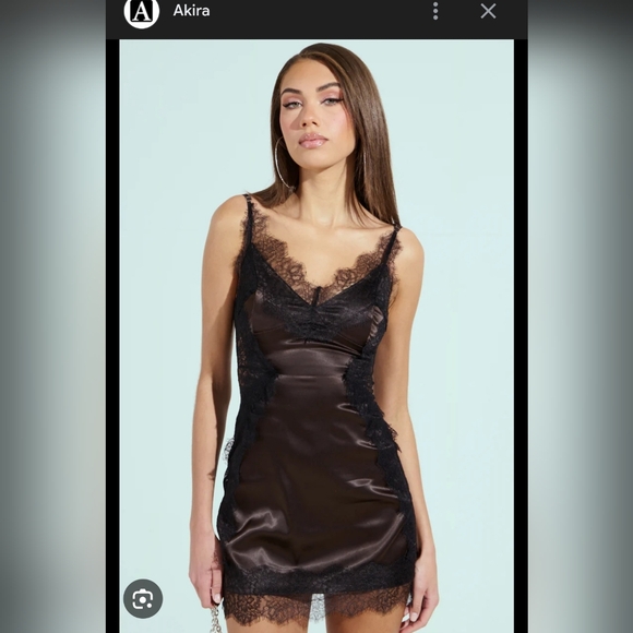 AKIRA Black Satin Lace Chemise - Picture 1 of 12